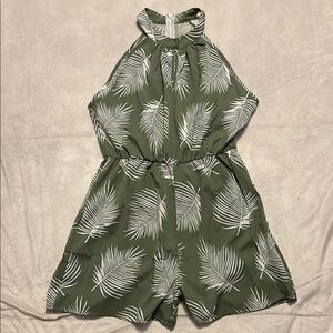 Green Leaf Print Romper